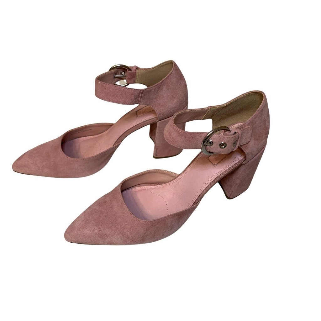 Topshop Mauve Pink Suede Pointed Block Heel Pumps With Ankle Strap